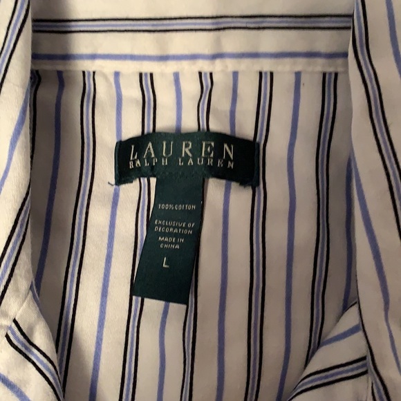 Large Lauren Ralph Lauren striped 100% cotton blue Sleep shirt - Picture 4 of 4